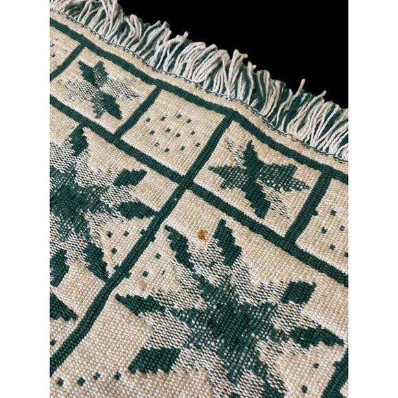 Green White Rug Scatter Dhurrie Star Quilt Pattern Amish Country Look 22"x38" - Picture 5 of 12